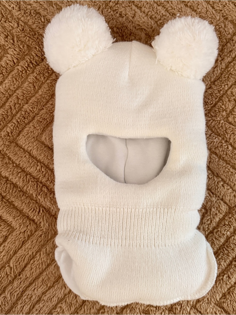 Baby Plush Pom-Pom Balaclava Ski Mask in Cream